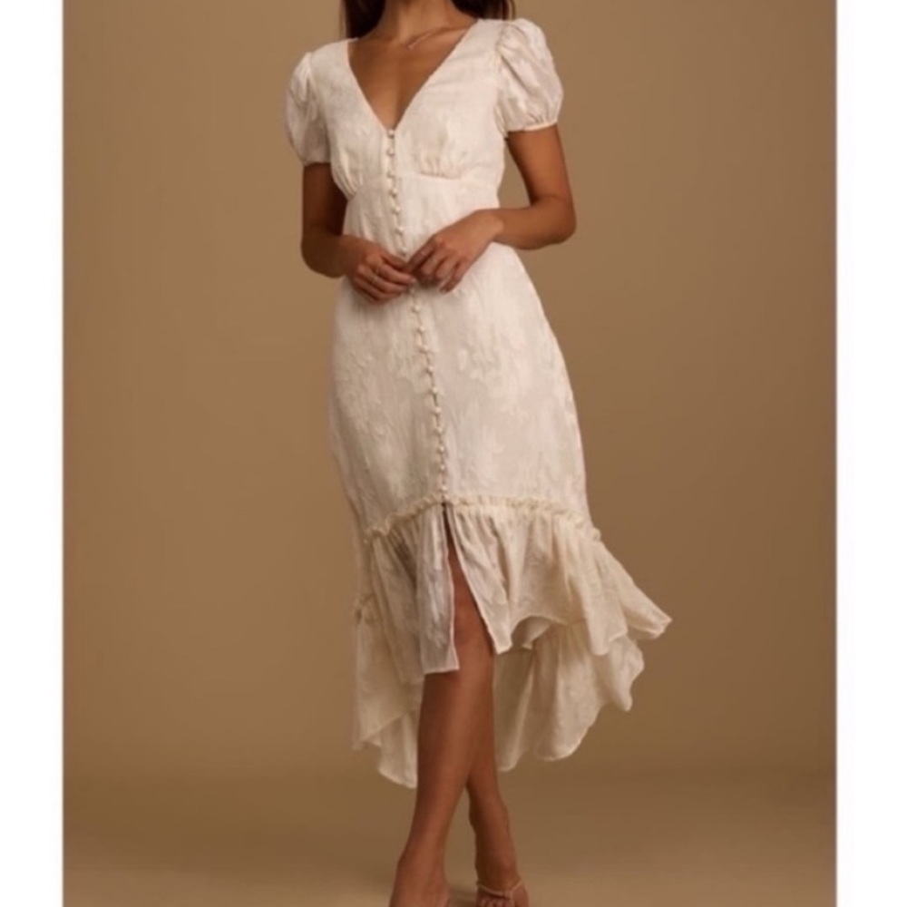 NWOT Lulus Gala in the Garden Cream Jacquard High-Low Midi Dress Medium